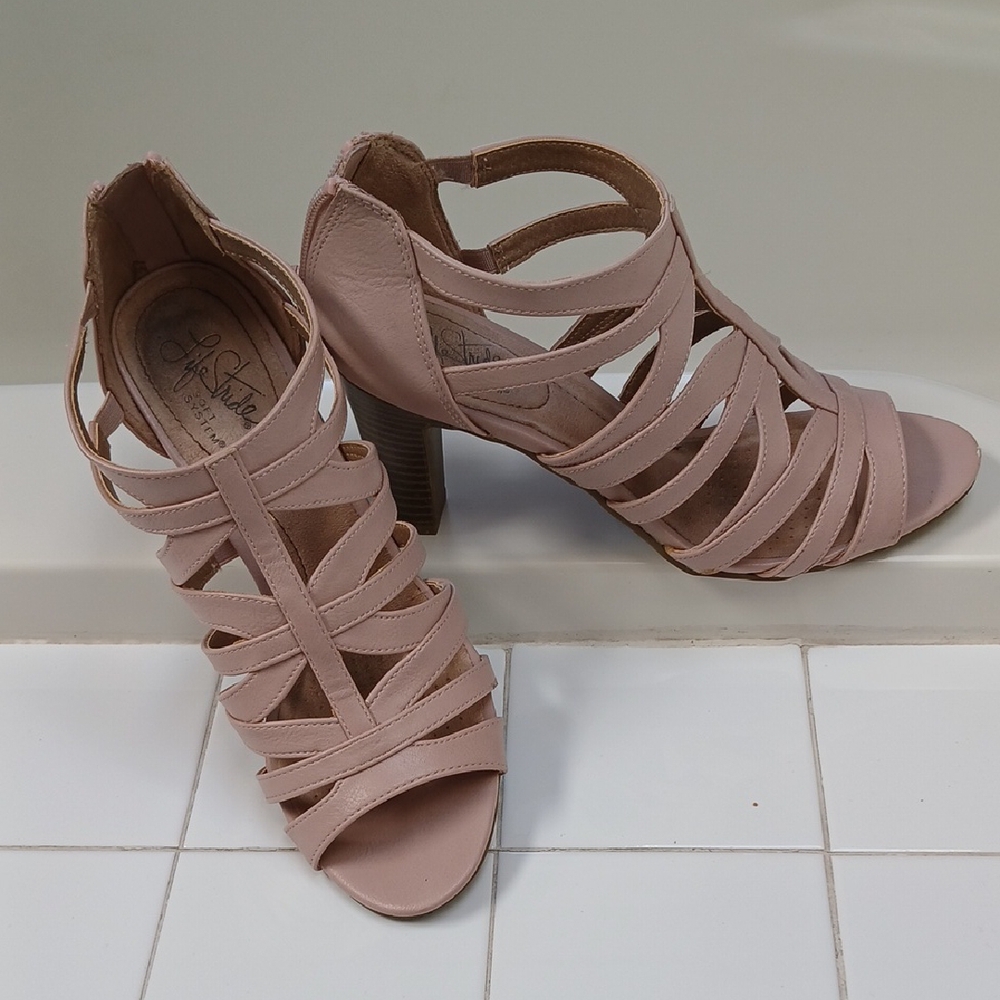 Life Stride Pink High-Heeled Sandals with Strappy Design